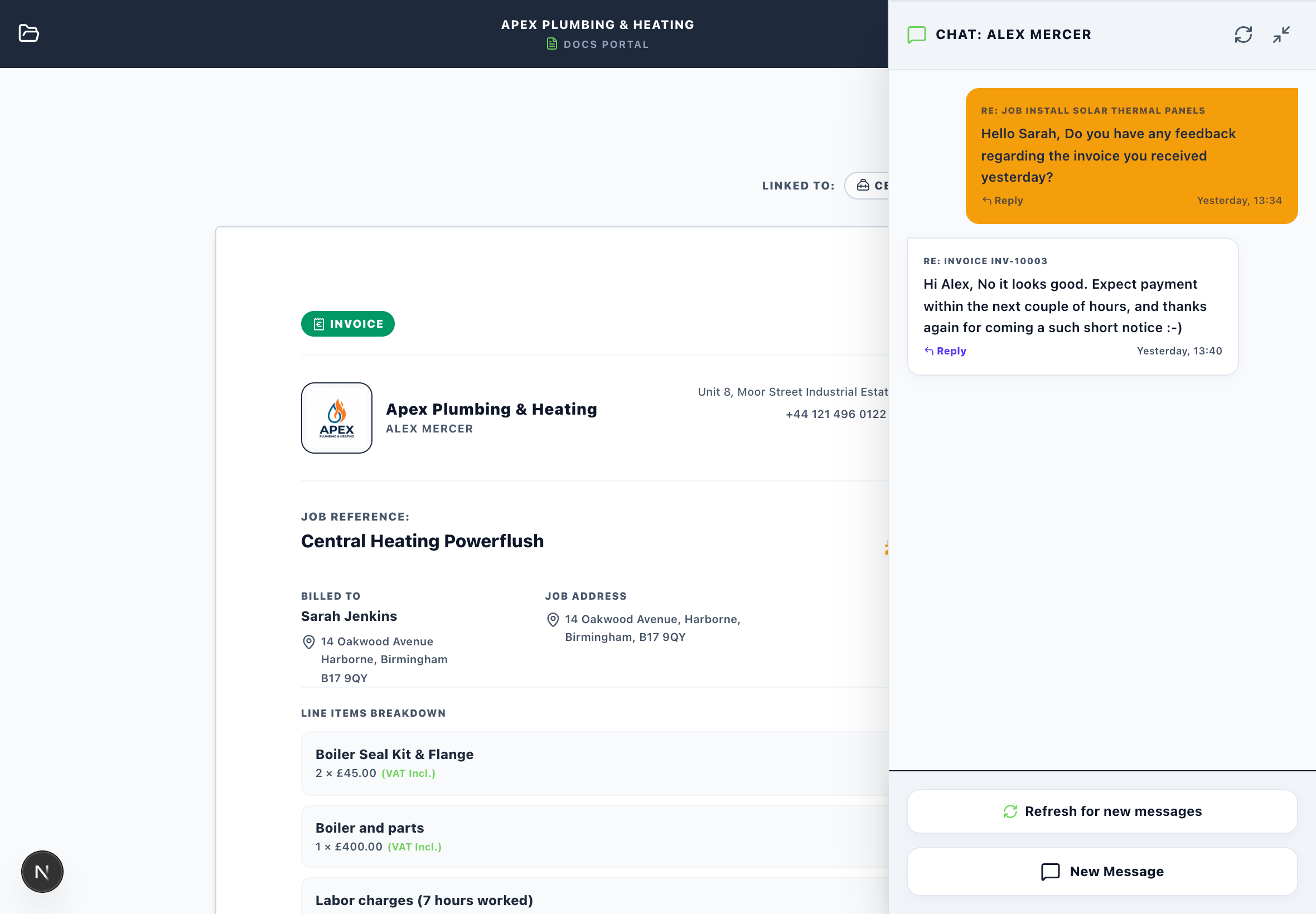 Customer Portal Screenshot