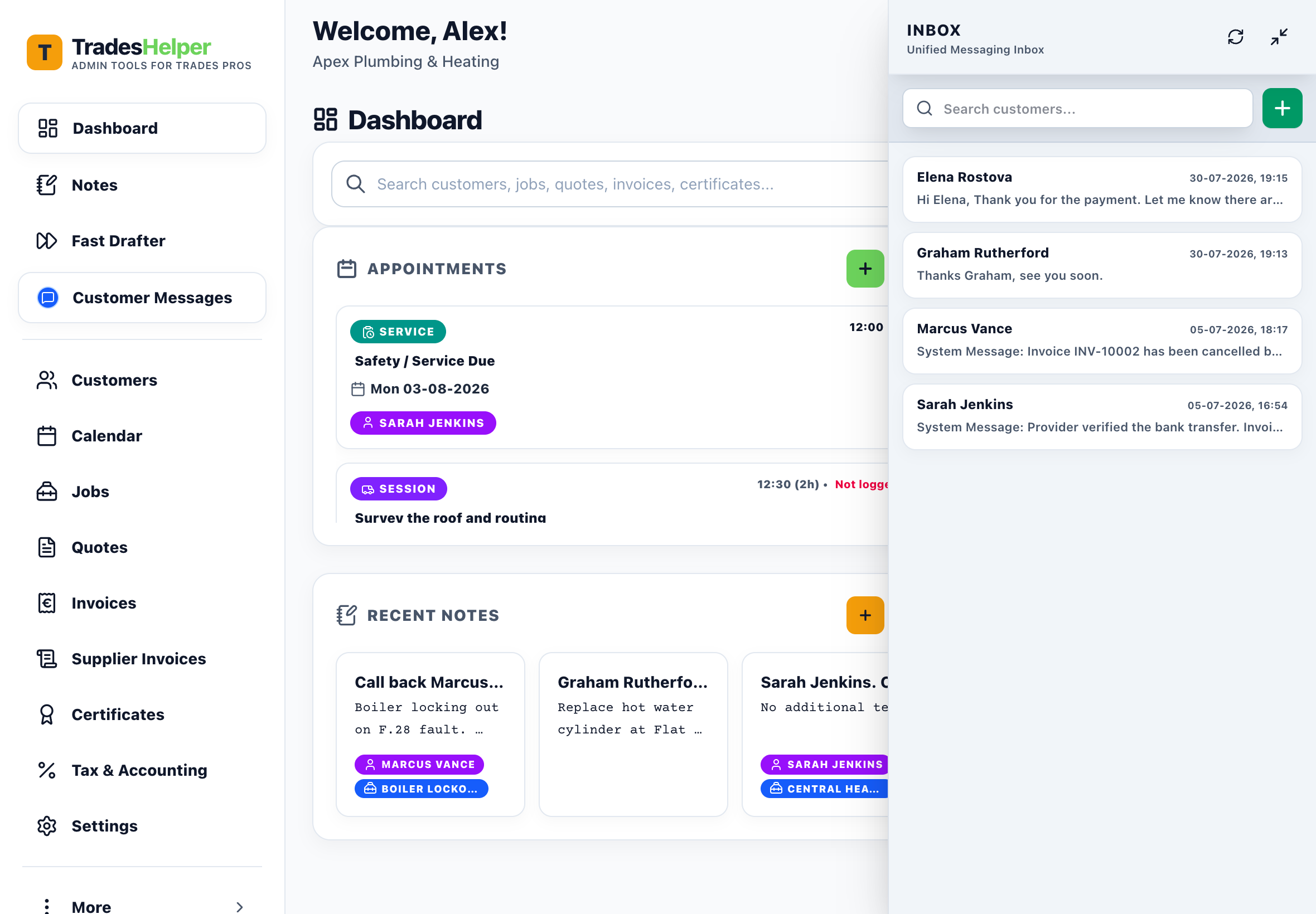 TradesHelper Dashboard preview